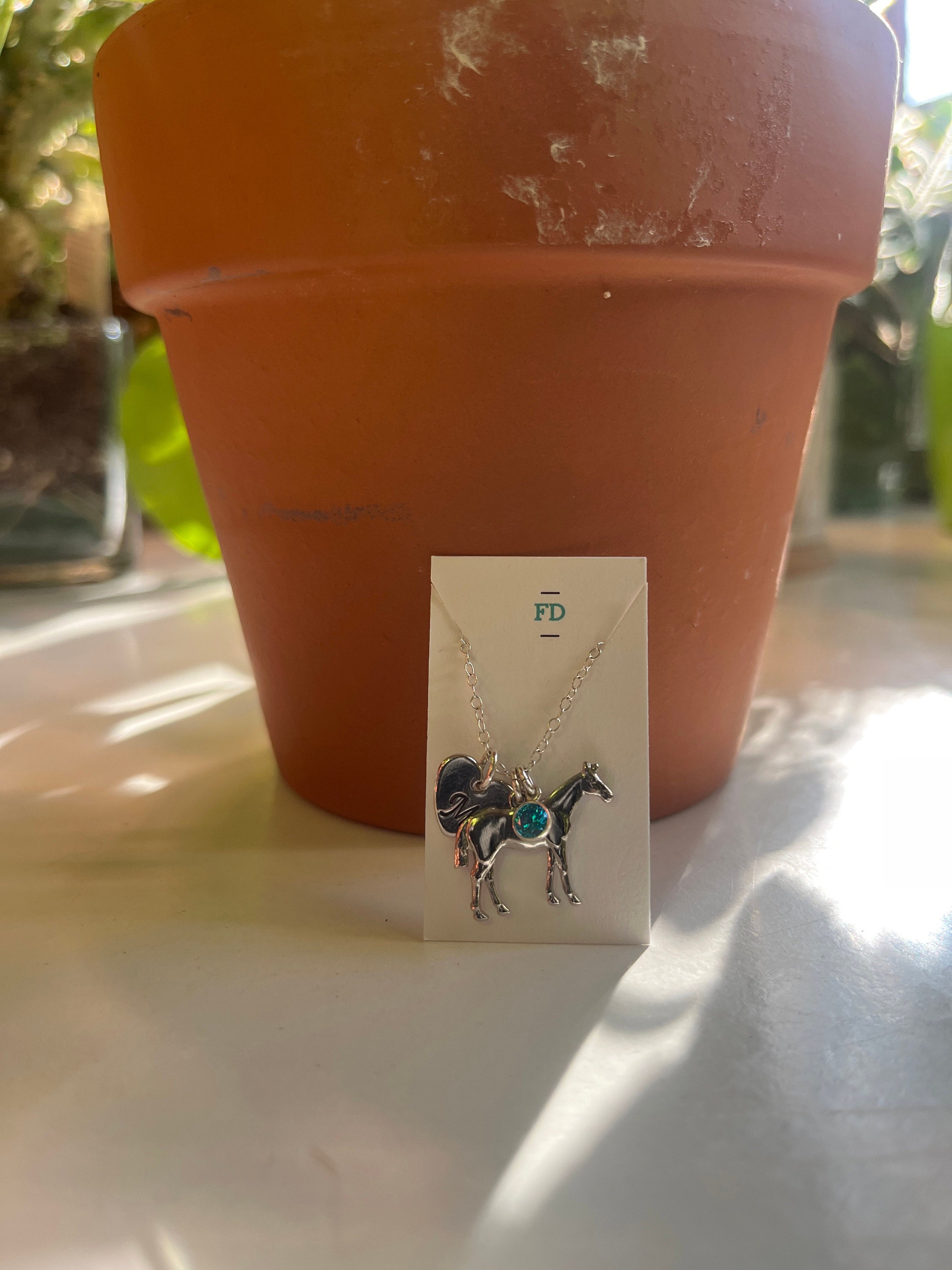 Horse Charm Necklace, Gold or Silver, Initial Necklace, Birthstone Necklace, Horse, Charm Jewelry, Horse Jewelry, Daughter Gift, Birthday