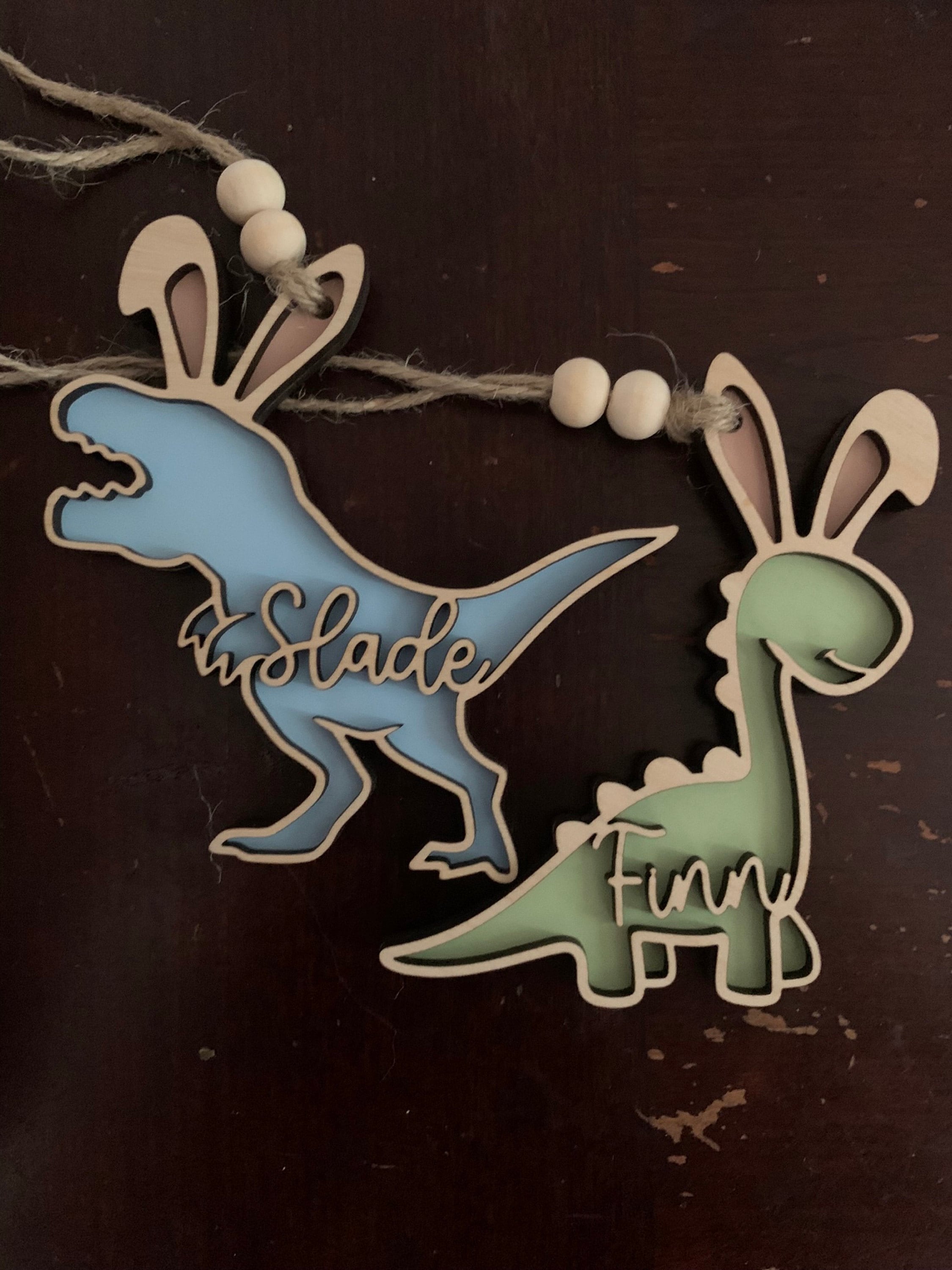 Easter basket tag, personalized name tag, dinosaur decor, Dino easter tag, easter bunny, kids easter decor, Easter egg, easter tier tray