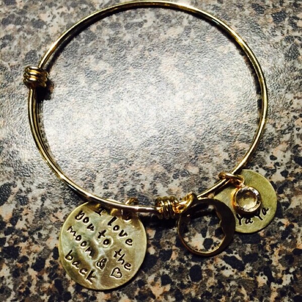 Love You to the Moon and Back Bracelet, Gold Bangle Charm Bracelet, Gold Name Bracelet, Moon and ...