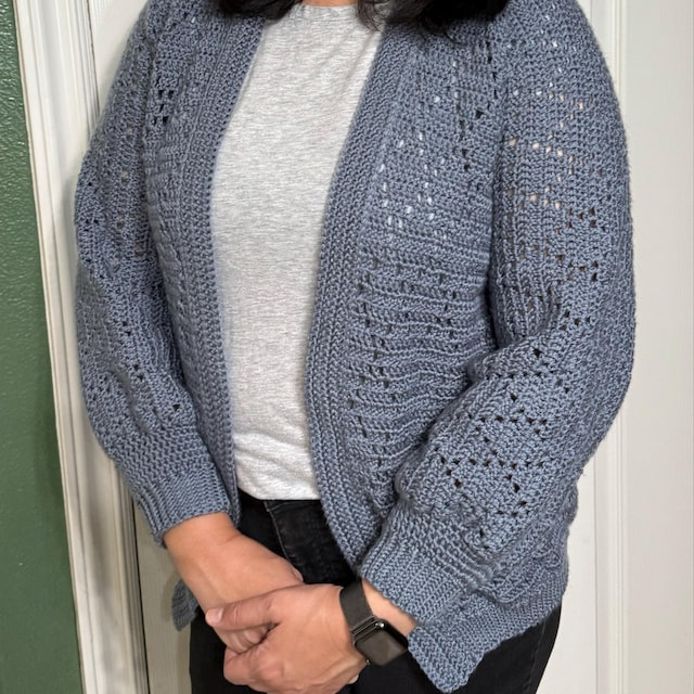 A customer's finished Diamond Cardigan Crochet Pattern
