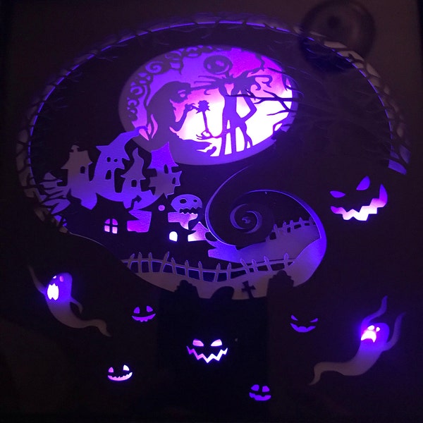 Nightmare Halloween Paper Cut Light Box Template, Shadow Box, 3D ...
