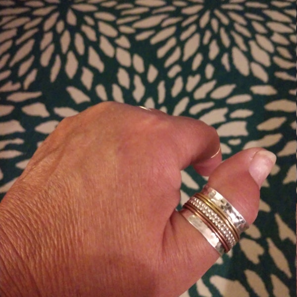 Wide Band Spinner Ring, Sterling Silver Ring, Fidget Meditation Ring ...