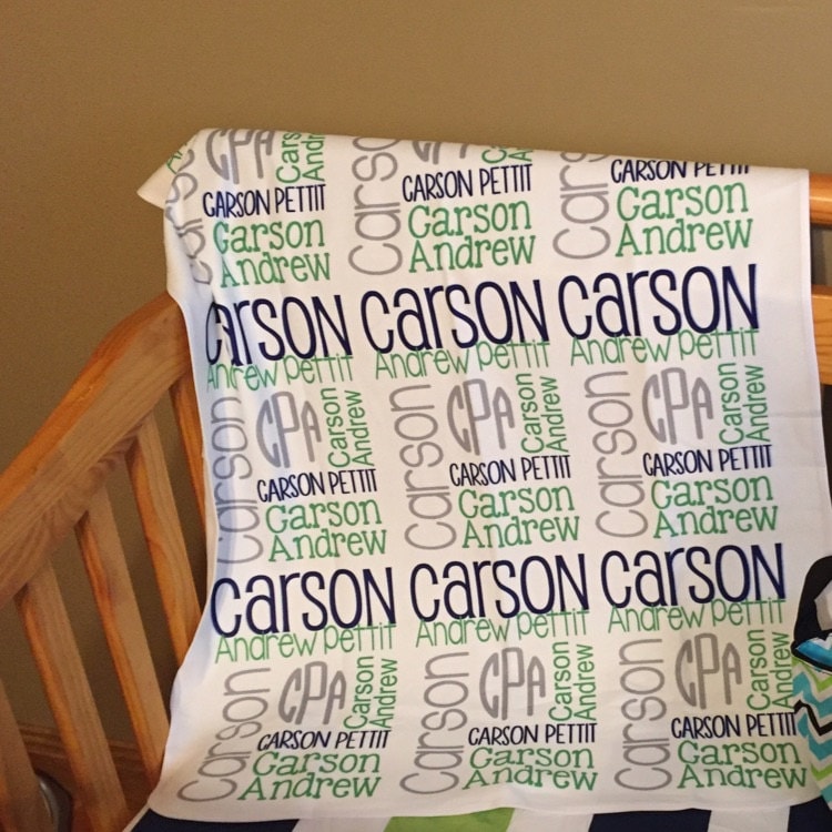 Monogram Baby Blanket- Boy Blanket- Personalized Baby Blanket- Swaddle Receiving Blanket- Baby Shower Gift