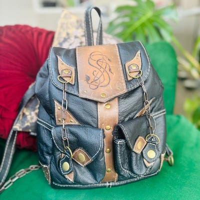 Long Triangular, Original Backpack Made of Black Natural Leather, With ...