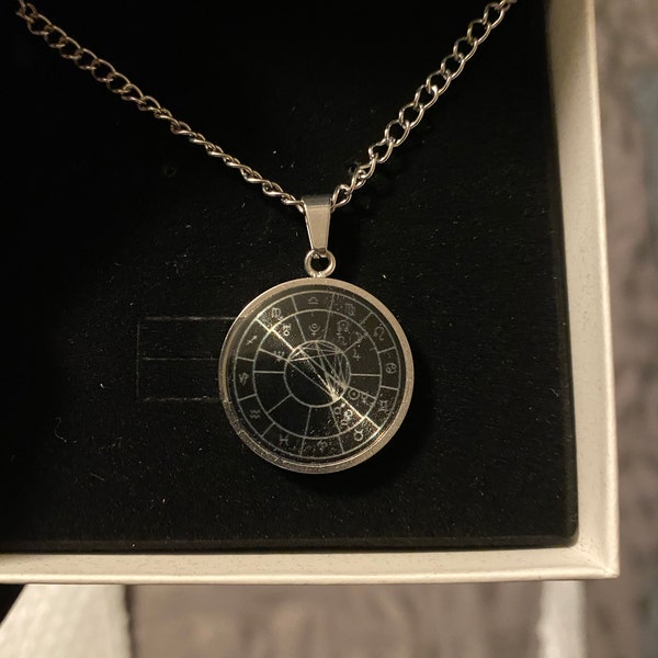 Astrology Birth Chart Necklace Personalized Pendant. Silver & Black