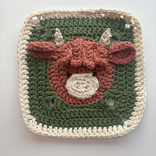 Highland Cow Granny Square Crochet Pattern With Video: Farm Animal Baby ...