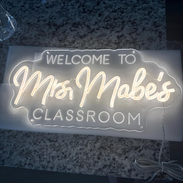 Teacher Name Neon Sign: Classroom Decor, LED Door Hanger - Etsy
