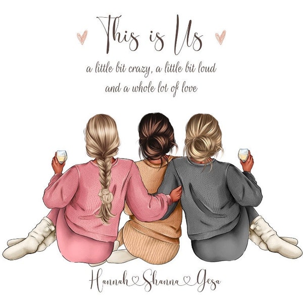 Personalized Best Friends Print Custom Group Of Three Birthday Gift Personalized Best Friends Print Custom Group Of Three Birthday Gift