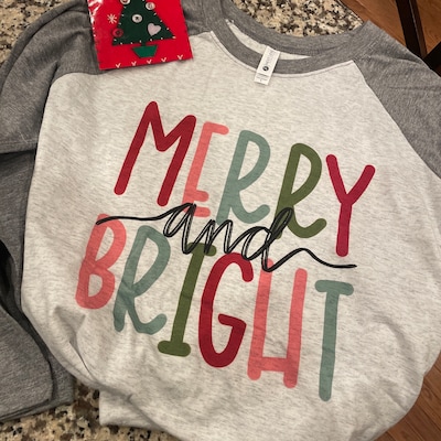 Merry & Bright Raglan Shirt, Christmas Baseball Tee, Holiday Baseball ...