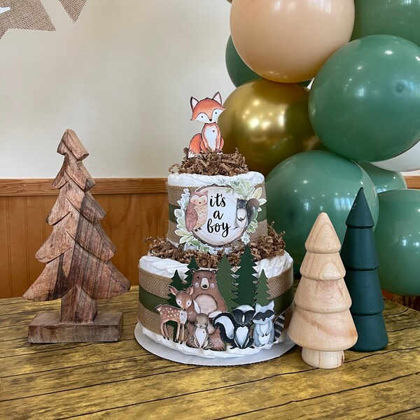 Woodland Creatures Diaper Cake: Boy Baby Shower Centerpiece - Etsy