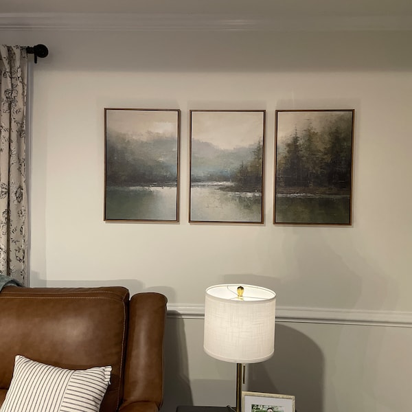 Dustinway Framed Canvas Print Wall Art Set of 3 Emerald Green Pastel ...