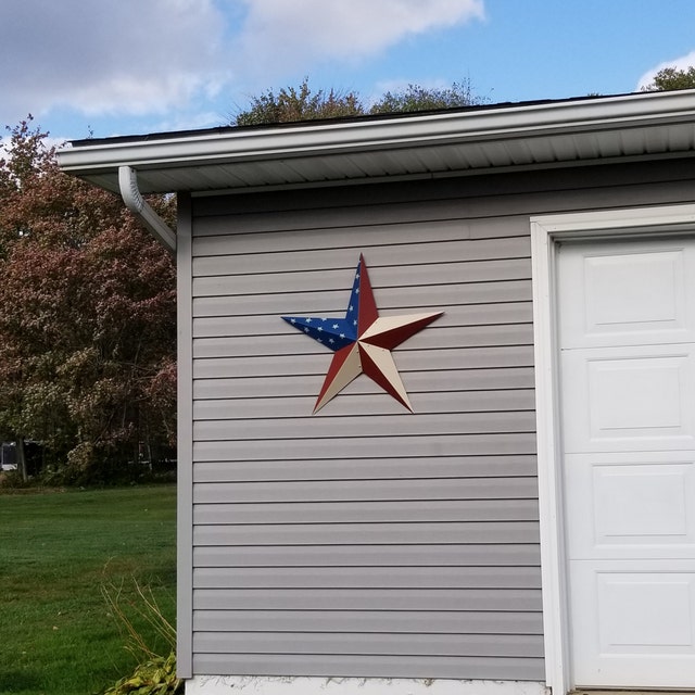 Primitive Metal Barn Star Crackle Painted Barn Red and Tan | MakerPlace by