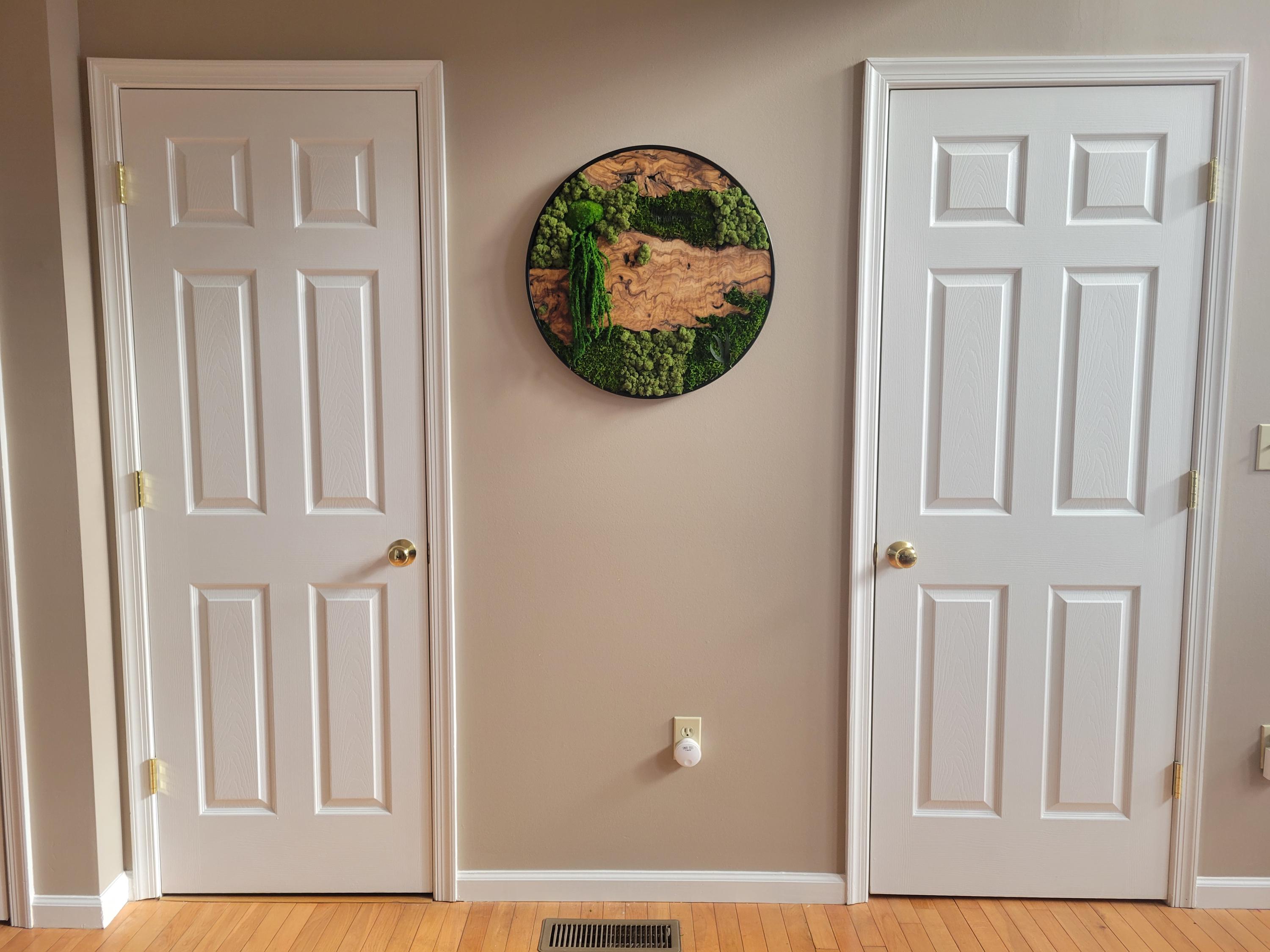 Custom Made Moss and Olive Wood Wall Art, Metal Frame Moss Wall Decor, Olive Wood and Moss Wall Art- Preserved Stabilized Moss Wall Decor