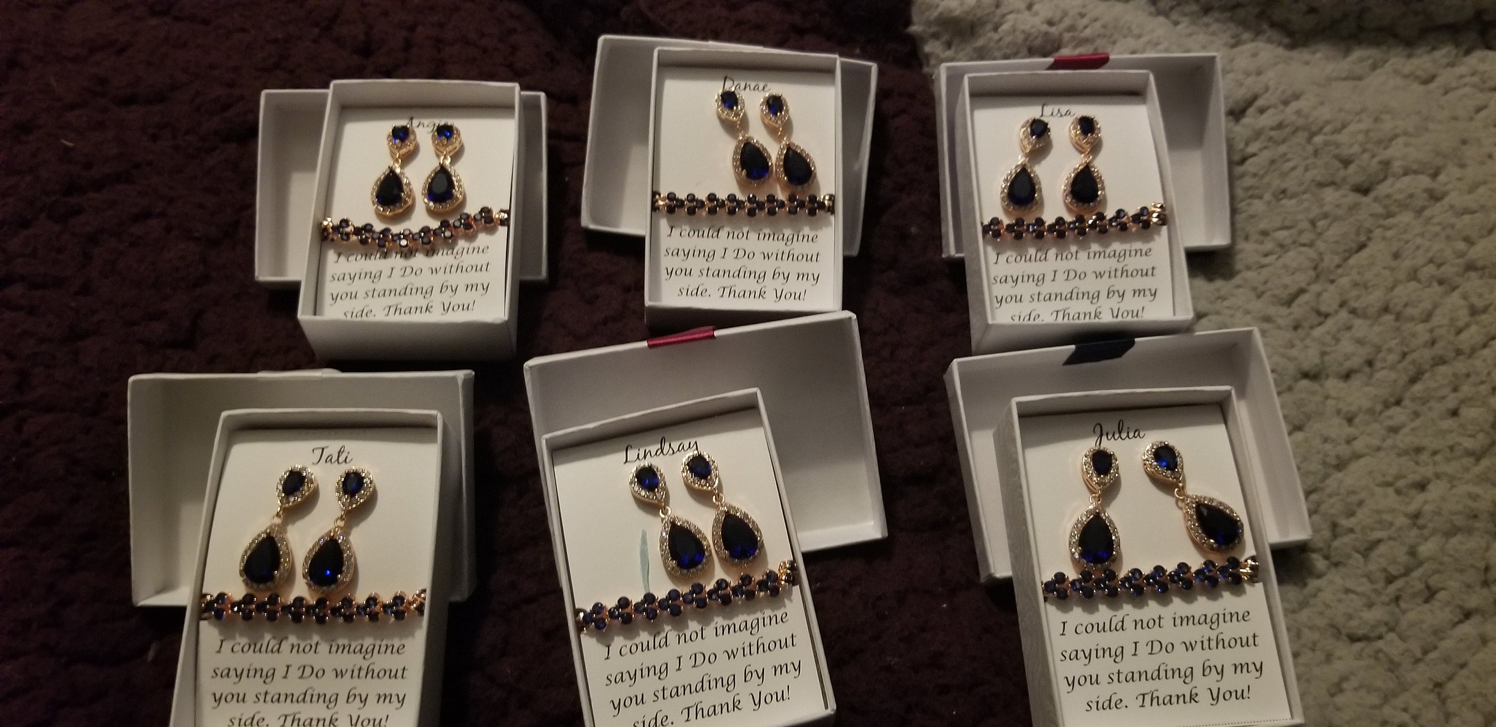Bridal party bracelet earrings set Navy tear drop cubic zirconia earrings, Blue bridesmaid gift set, Navy blue earrings XY1