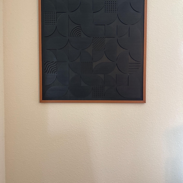 Geometric Abstract Wood Wall Art - Modern Wood Art - Minimal - Charcoal ...