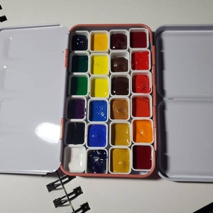 4PCS Small Empty Watercolor Palette Tin with 24 Half Pans and 12 Full Pans  Travel Watercolor Box Metal Paint Case for Artist Student, White,  6.4x12.3x1.3cm/2.5x4.5x0.5inch 