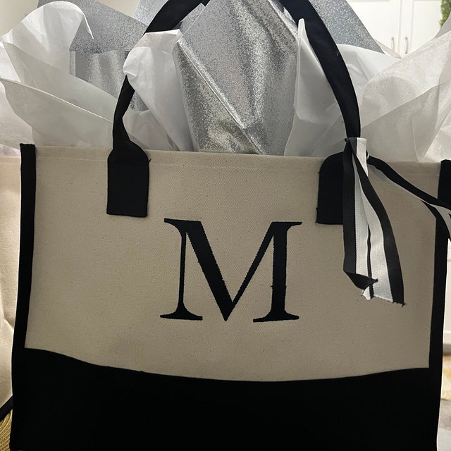Monogram Tote Bag with 100% Cotton Canvas and a Chic Personalized Monogram  Black