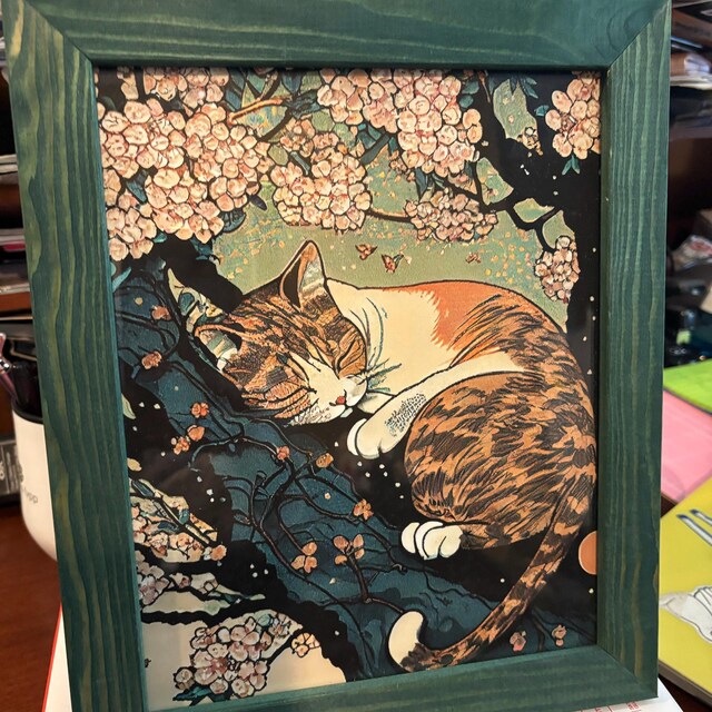 眠っている三毛猫と桜、日本の浮世絵 / ポスター、プリント、ウォール