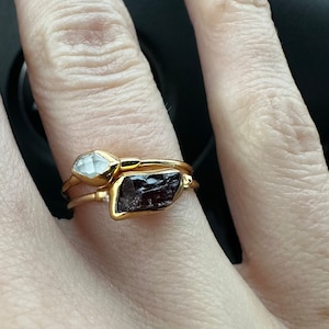 Customer photo from Deborah, Dainty Raw Herkimer Diamond Ring in Yellow Gold