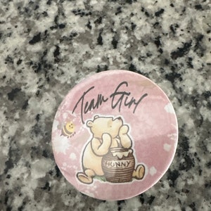 Classic Winnie the Pooh Team Boy and Team Girl Buttons for Baby Gender Reveal