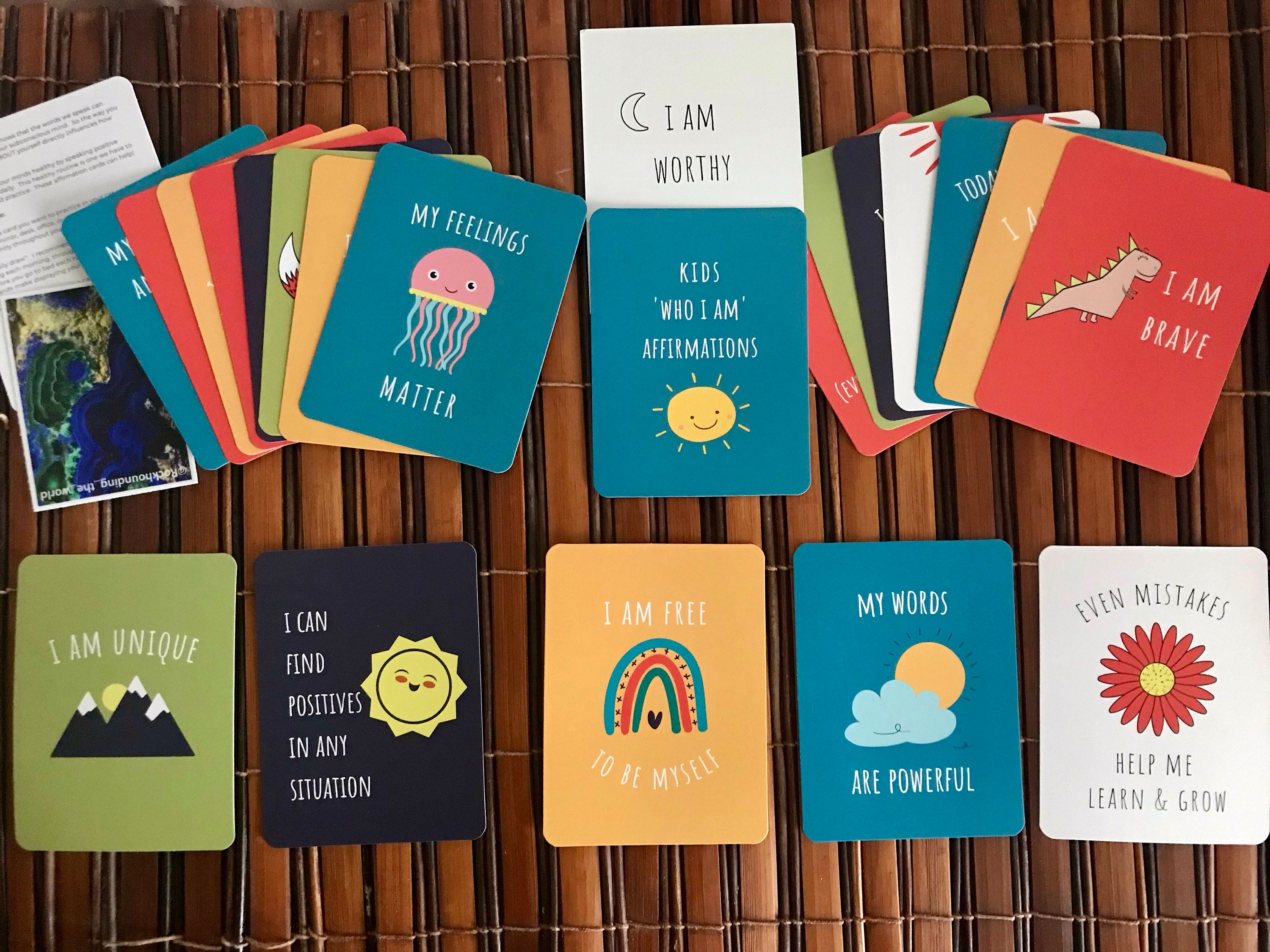 Kids Positive Affirmation Cards Set. Mindfulness gift for children to practice meditation and affirm truths.