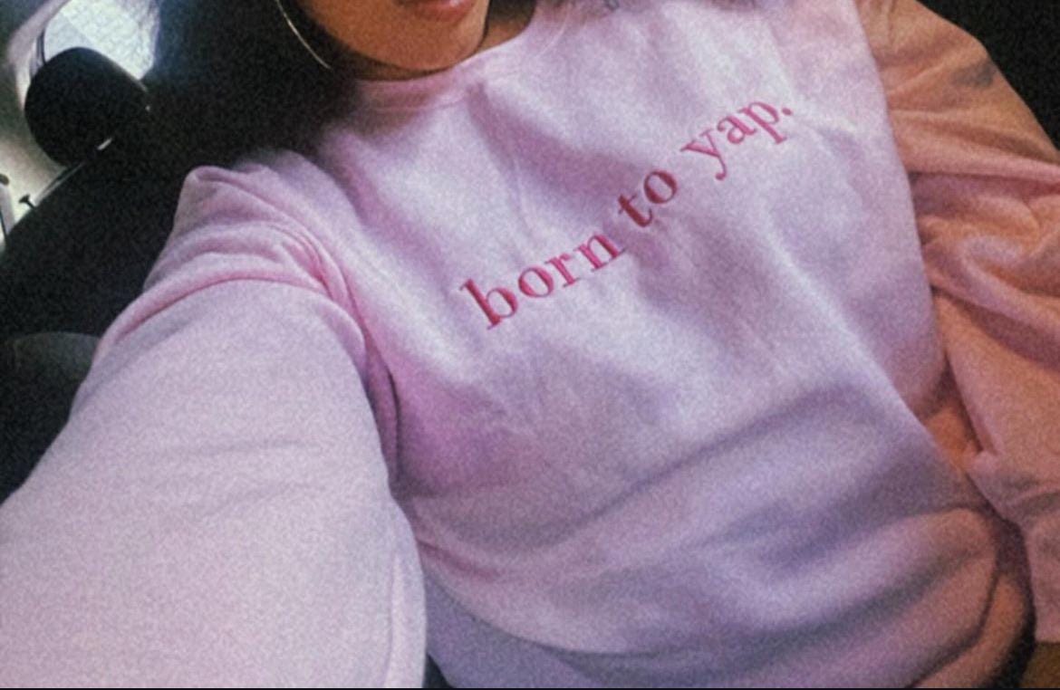 Born to Yap Embroidered Sweatshirt, Funny Gifts for Her, Girly Shirt, Girly Gifts Pink, Funny y2k meme shirt, Gift Ideas for Her,