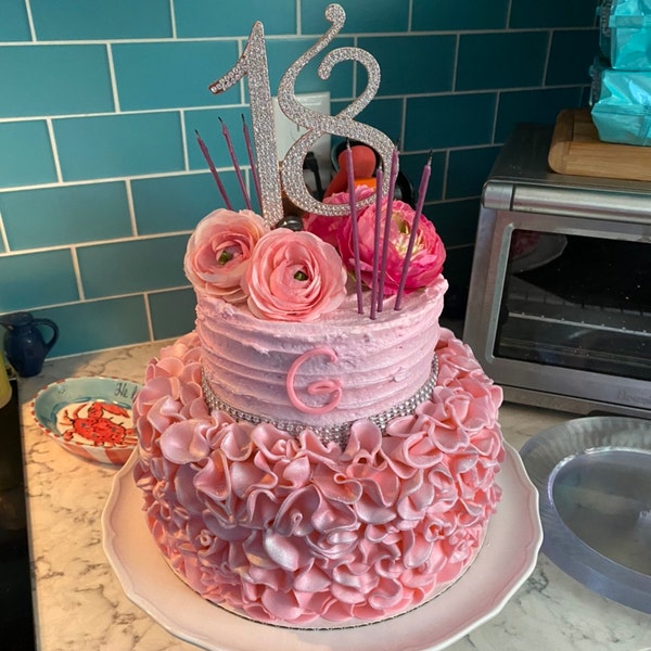 18 ROSE GOLD Birthday Cake Topper - Number Eighteen Sparkly Rhinestone ...