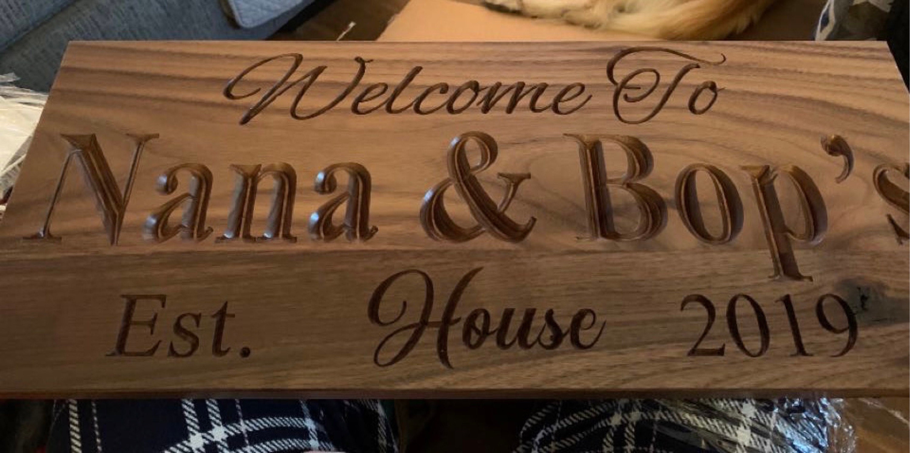 Custom Carved Hardwood Family Sign: Mimi & Papa, GiGi and Pops