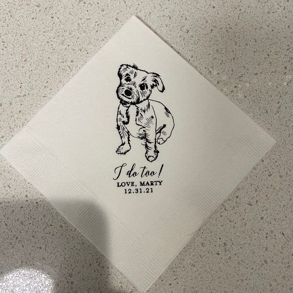Custom Illustrated Dog | Wedding Napkins |custom Pet Wedding Napkins