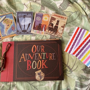 Our Adventure Book Handcrafted 11.92 x 7.62 Leather-Bound Scrapbook with 80 Pages, Embossed Lettering, Inspired by 'Up', Ideal for Photos, Weddings