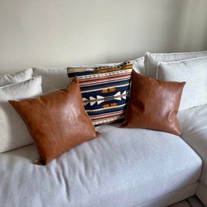 Cognac Faux Leather Pillow Cover Camel Leather Brown 