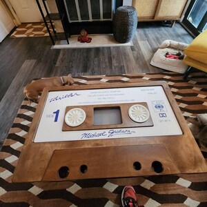 CASSETTE TAPE End Plywood Coffee TABLE With Metal Legs - Cassette