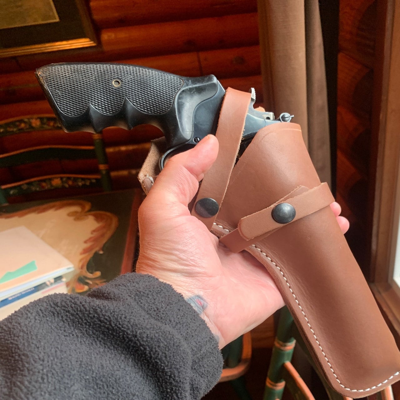 Western Leather Field Holster Fits S&W 586 686 66 19 10 Ruger GP100 Taurus 627 Colt Python King Cobra 6&quot;