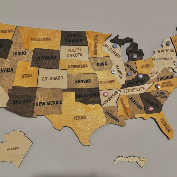 US Travel Map, Push Pin Map, Wood Map of United States, Apartment Decor ...