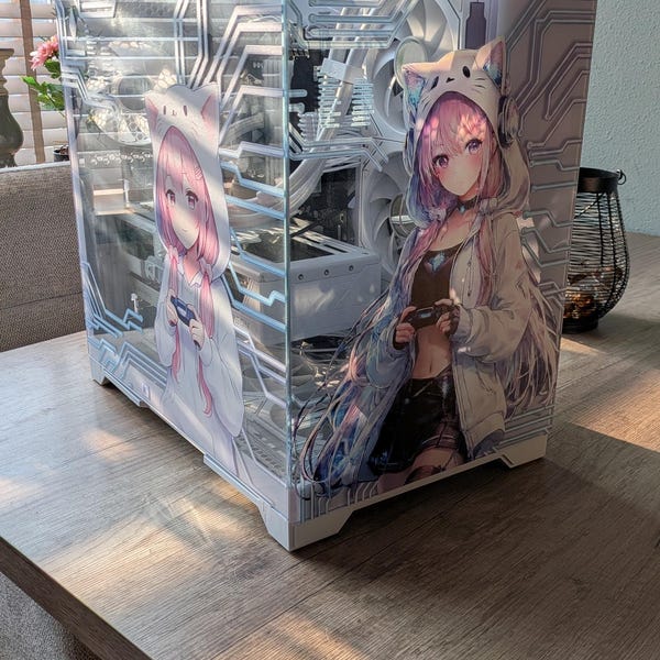 Kawaii Anime Gamer Girl PC Case Skin – Static Cling Glass Skin ...