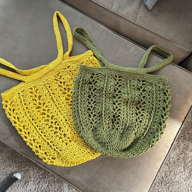 A customer's finished Willow Mesh Market Bag Crochet Pattern + Video Tutorial