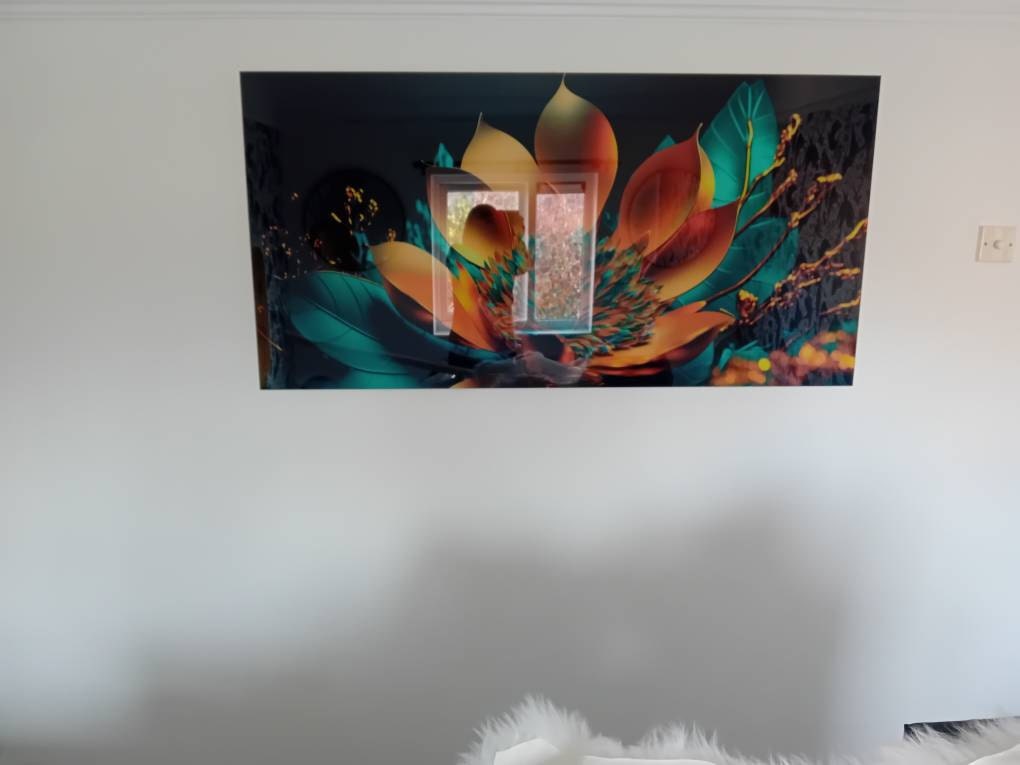 Tempered Glass Wall Art, Extra Large Wall Decor, Living Room Home Decor, Flowers Glass Painting, Decor for Bedroom, Housewarming Gift