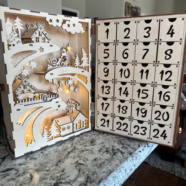 Wooden Advent Calendar Christmas Village advent Book Fill in