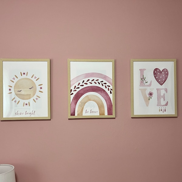 Boho Rainbow Set of 3 Nursery Prints, Girl Nursery Wall Art, Nursery ...