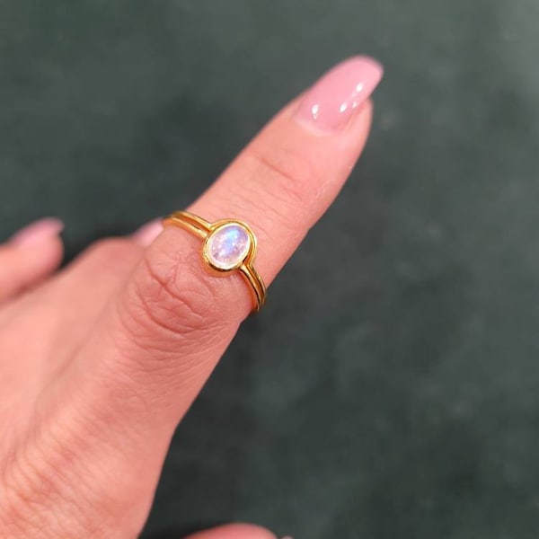 Rectangle Natural Moonstone Ring main image 1