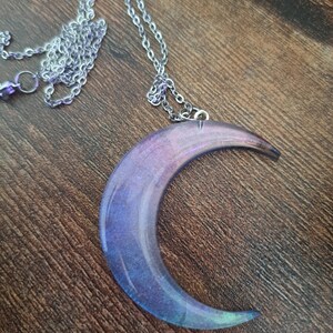 Black Purple Violet Crescent Moon Necklace, Half Moon Choker