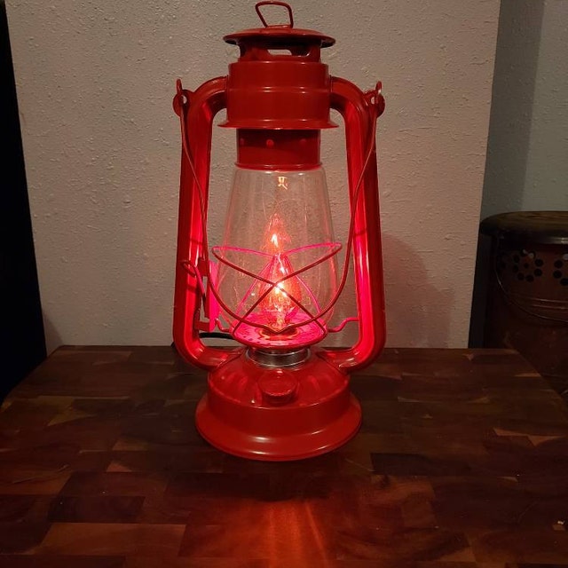 Electric Lantern Table Lamp RED 12 Electric Hurricane Lantern, On