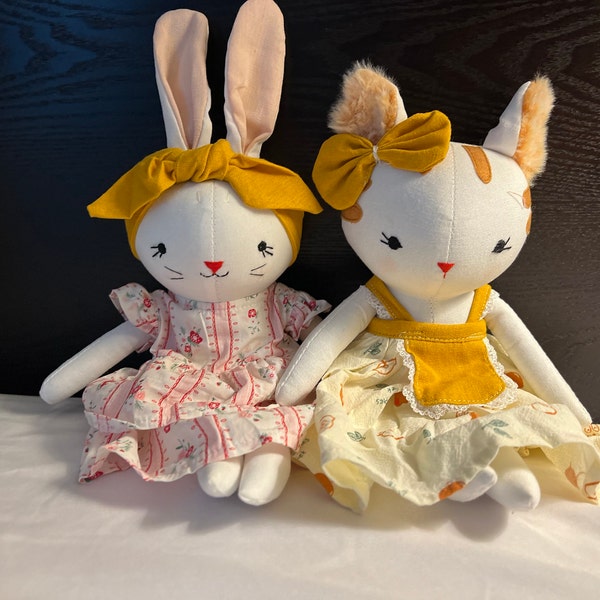 Stuffed Animal Doll, Handmade Bunny Doll, Linen Soft Fabric Doll ...