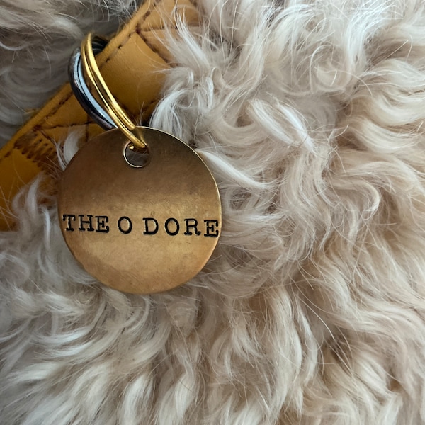 Custom Hand Stamped Dog Tags - Gold Handmade Engraved Typewriter Font ...