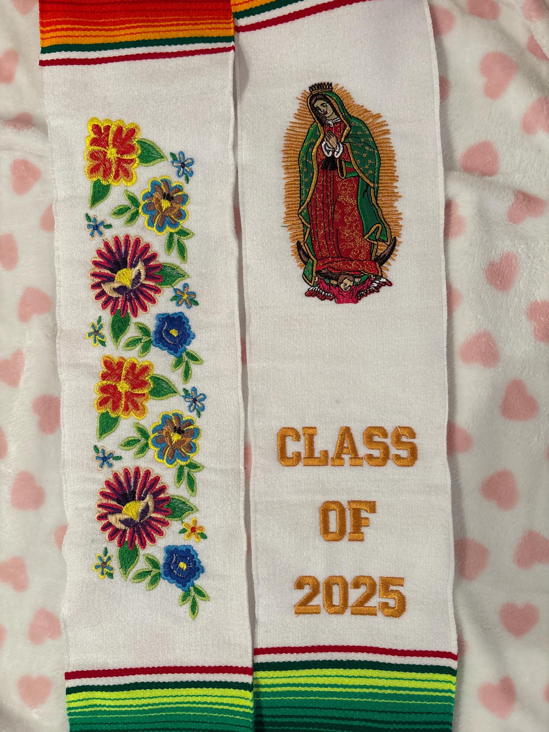Mexikanische Abschlussstola mit Serape, bestickt mit Blumen. Abschlussstola. Mexikanische Abschlussstola. Abschlussjahrgang 2025. Personalisierte Stola.