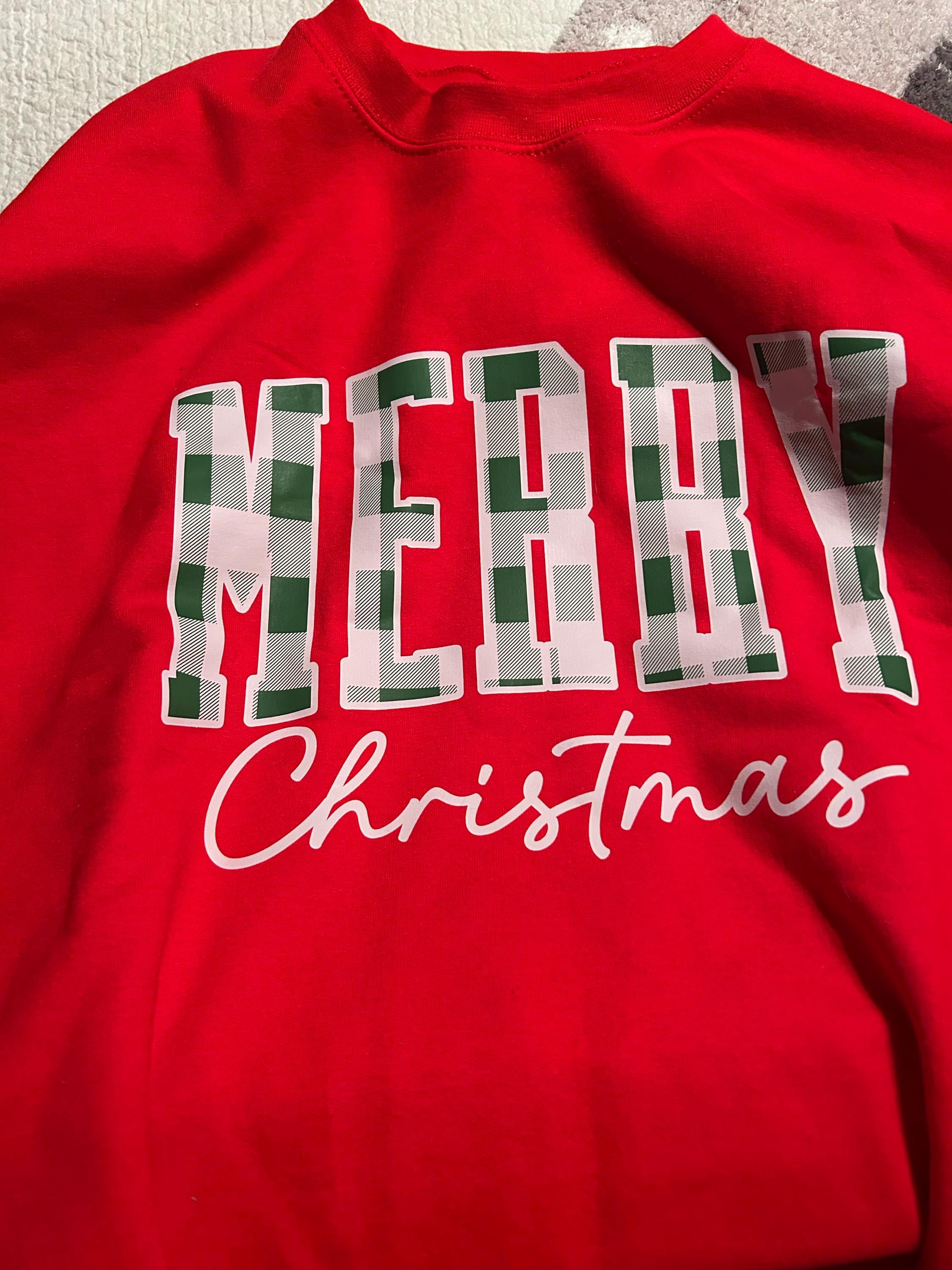 Merry Christmas Sweatshirt, Buffalo Plaid Sweater, Christmas Family crewneck, Xmas Gift Idea, Woman Xmas Shirt, Cute Winter Holiday Sweater
