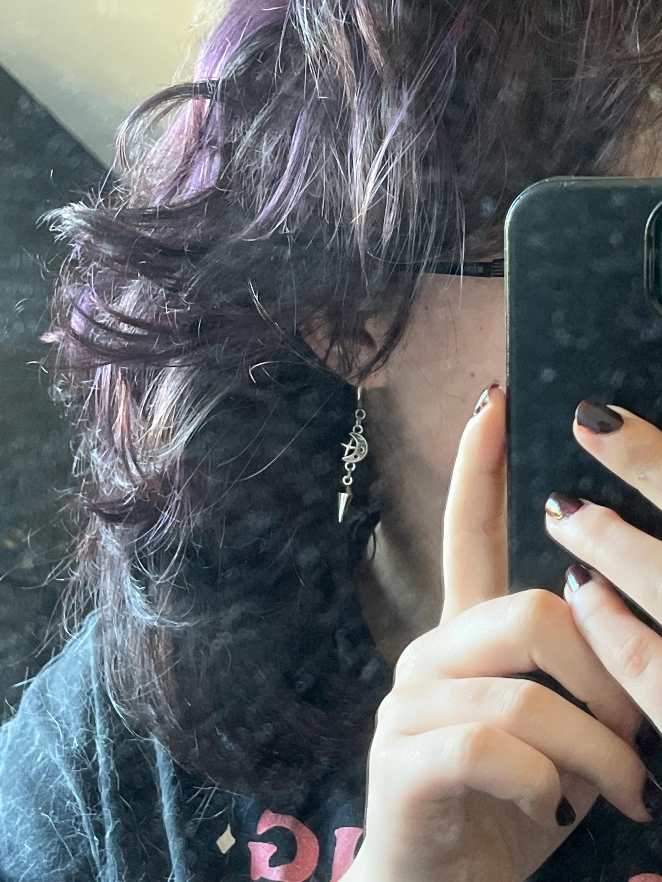 Spike earrings, moon/star hoops, punk earrings, goth earrings, gothic jewelry, huggie earrings, emo, alternative, celestial earrings