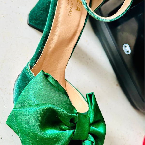 emerald green satin heels