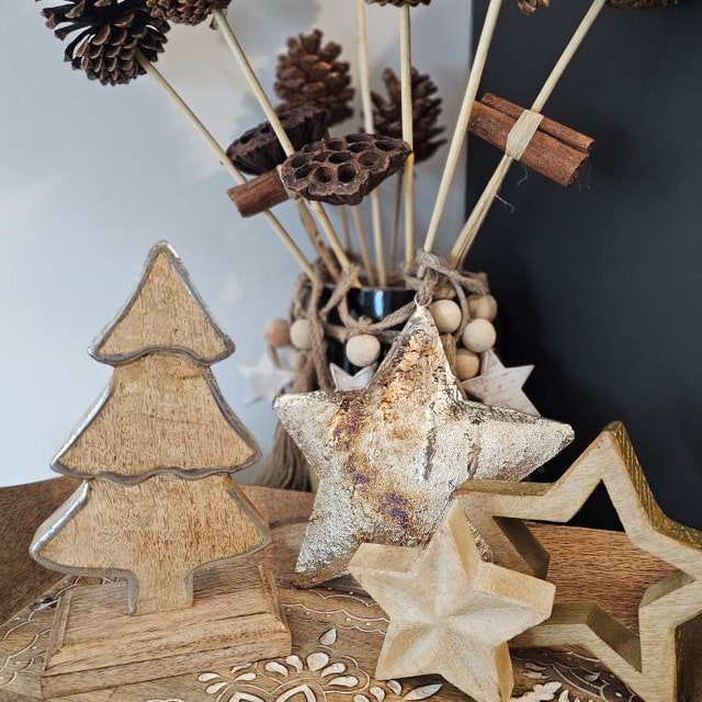 Wooden Star With Golden Edge Standing Christmas Decoration small, Med or  Large Festive Winter Nature Woodland Ornament Nordic Cosy 