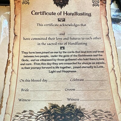 A4 Printable Handfasting Certificate, Wiccan Wedding Certificate, Pagan Wedding Certificate ...